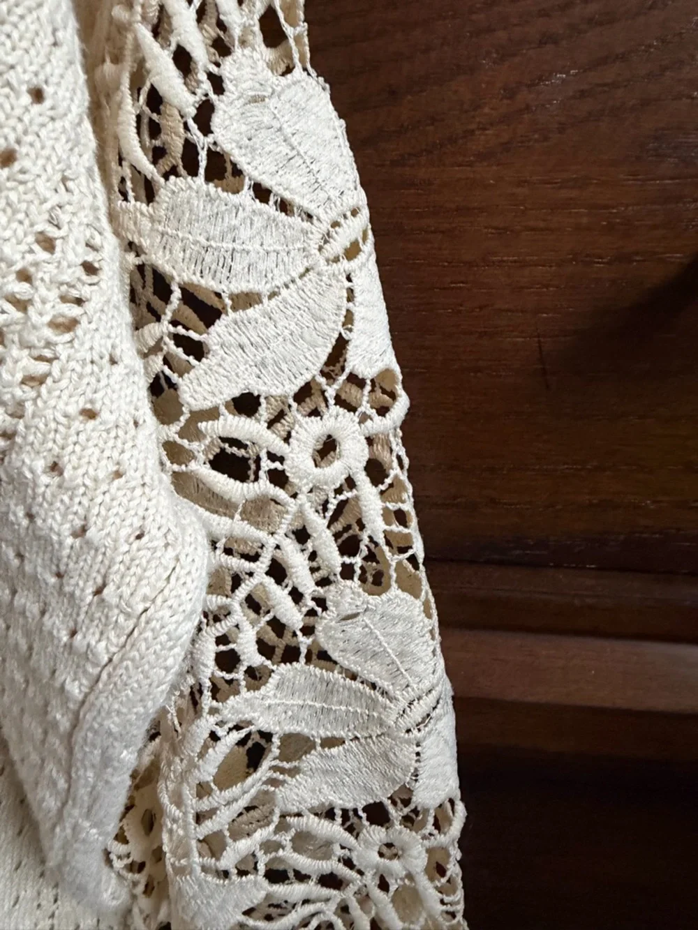 Open-Knit Cream Cable & Lace-Sleeve Sweater - Picture 6 of 7